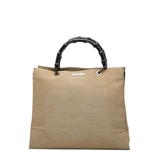 Gucci Bamboo Tote Handbag 002 1010 Beige Black Canvas Ladies Gucci
