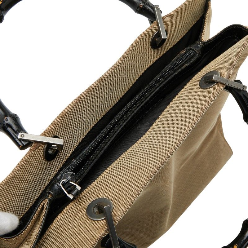 Gucci Bamboo Tote Handbag 002 1010 Beige Black Canvas Ladies Gucci