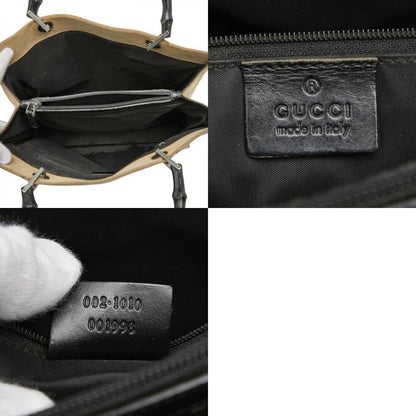 Gucci Bamboo Tote Handbag 002 1010 Beige Black Canvas Ladies Gucci