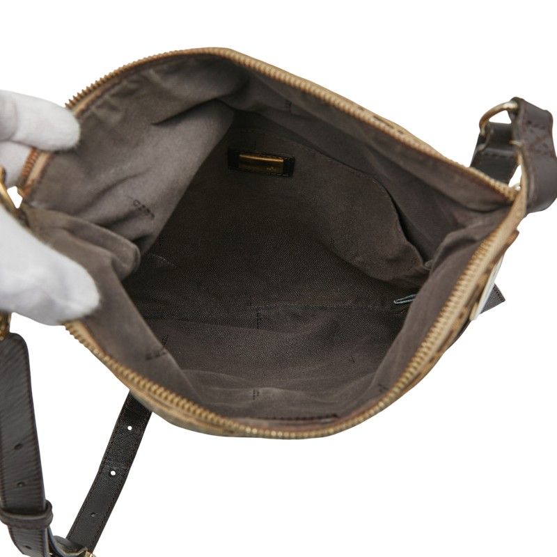 Fendi Zucchino Crossbody Shoulder Bag 8bt151 Beige Brown Canvas Leather Women