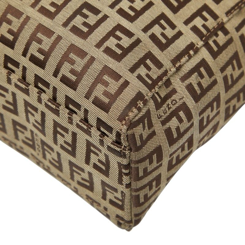 Fendi Zucchino 8bh018 Beige Brown Canvas Leather Women's Fendi