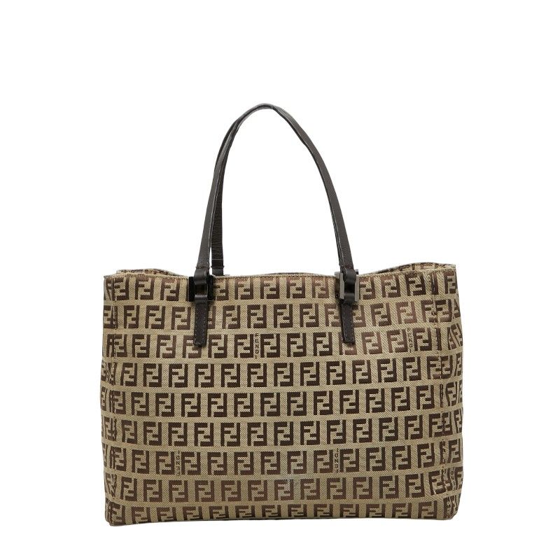 Fendi Zucchino 8bh018 Beige Brown Canvas Leather Women's Fendi