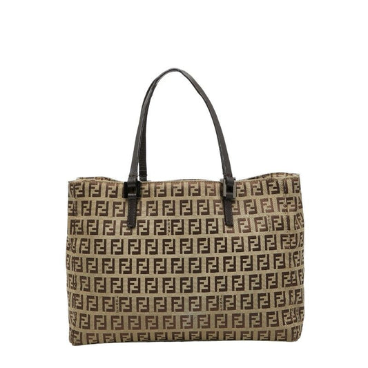 Fendi Zucchino 8bh018 Beige Brown Canvas Leather Women's Fendi