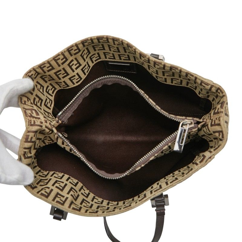 Fendi Zucchino 8bh018 Beige Brown Canvas Leather Women's Fendi