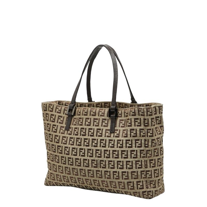 Fendi Zucchino 8bh018 Beige Brown Canvas Leather Women's Fendi