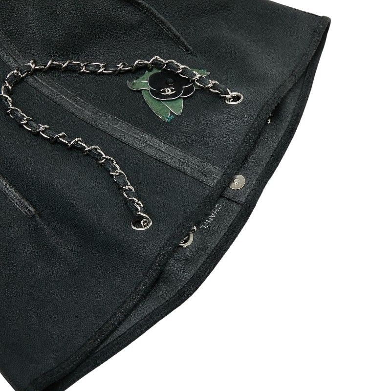 Chanel Camellia Chain Tote Bag Black Green Caviar Skin Women's Chanel