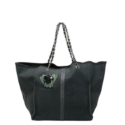 Chanel Camellia Chain Tote Bag Black Green Caviar Skin Women's Chanel