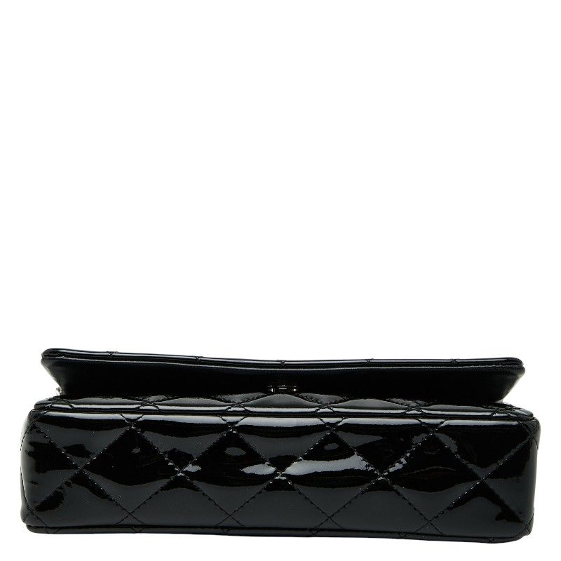 Chanel Matelasse Coco Mark Chain Wallet Shoulder Bag Black Patent Leather Women