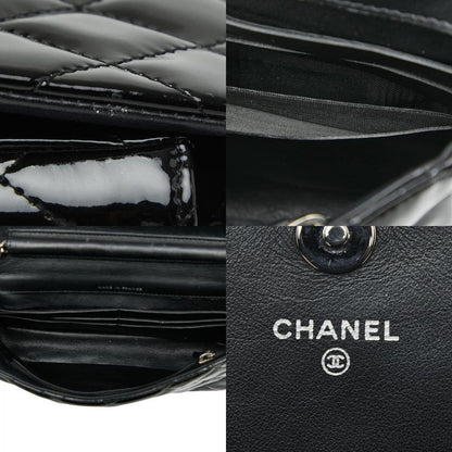 Chanel Matelasse Coco Mark Chain Wallet Shoulder Bag Black Patent Leather Women