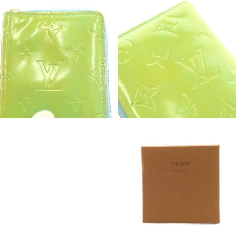 Louis Vuitton Monogram Vernis Blum Fold Wallet Round Zipper Coin Purse Green