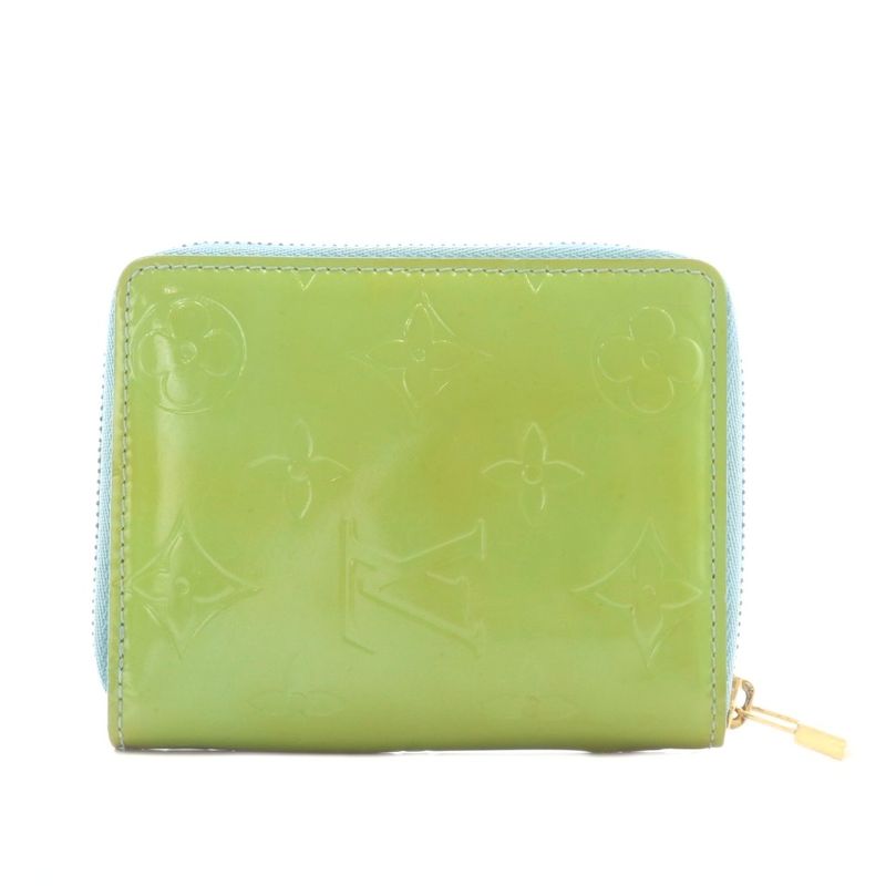 Louis Vuitton Monogram Vernis Blum Fold Wallet Round Zipper Coin Purse Green