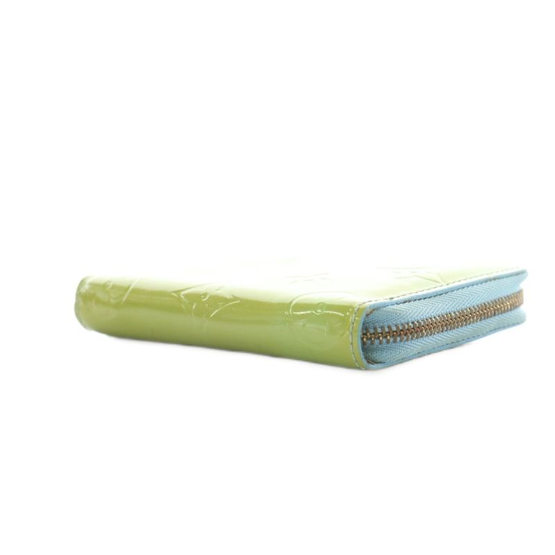 Louis Vuitton Monogram Vernis Blum Fold Wallet Round Zipper Coin Purse Green