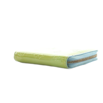 Louis Vuitton Monogram Vernis Blum Fold Wallet Round Zipper Coin Purse Green