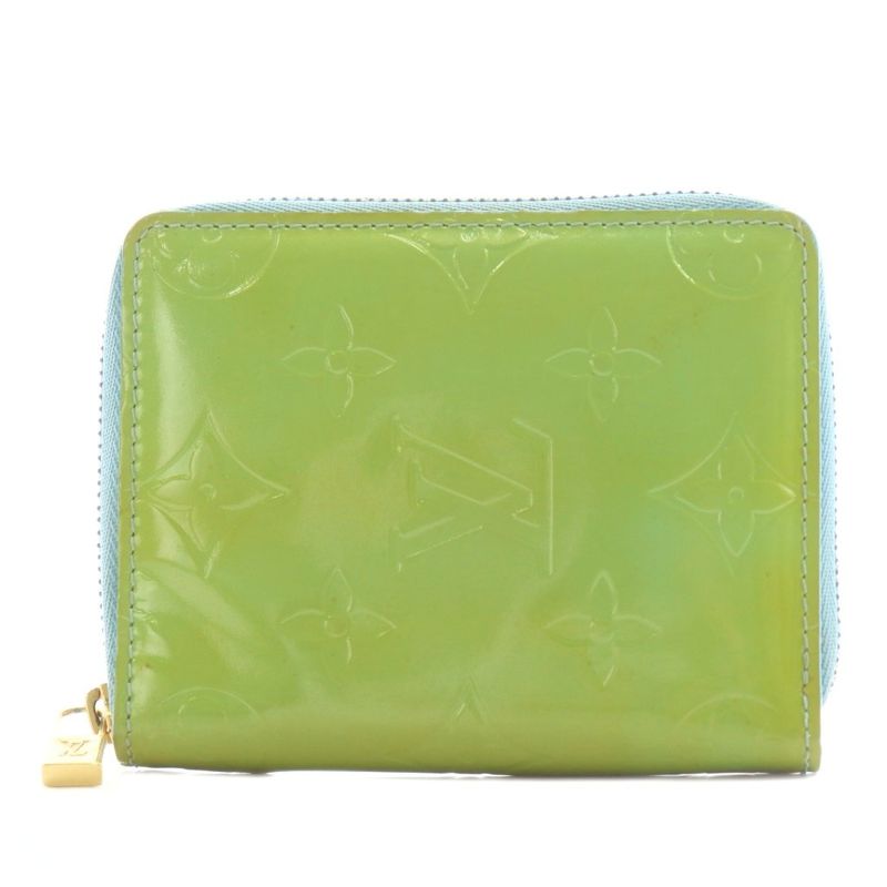 Louis Vuitton Monogram Vernis Blum Fold Wallet Round Zipper Coin Purse Green