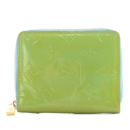 Louis Vuitton Monogram Vernis Blum Fold Wallet Round Zipper Coin Purse Green