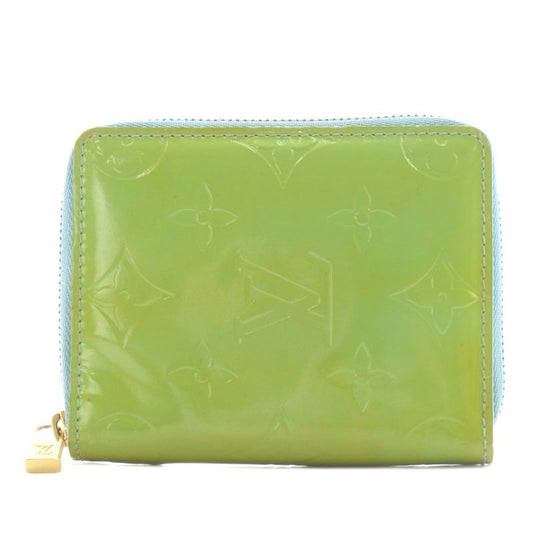 Louis Vuitton Monogram Vernis Blum Fold Wallet Round Zipper Coin Purse Green