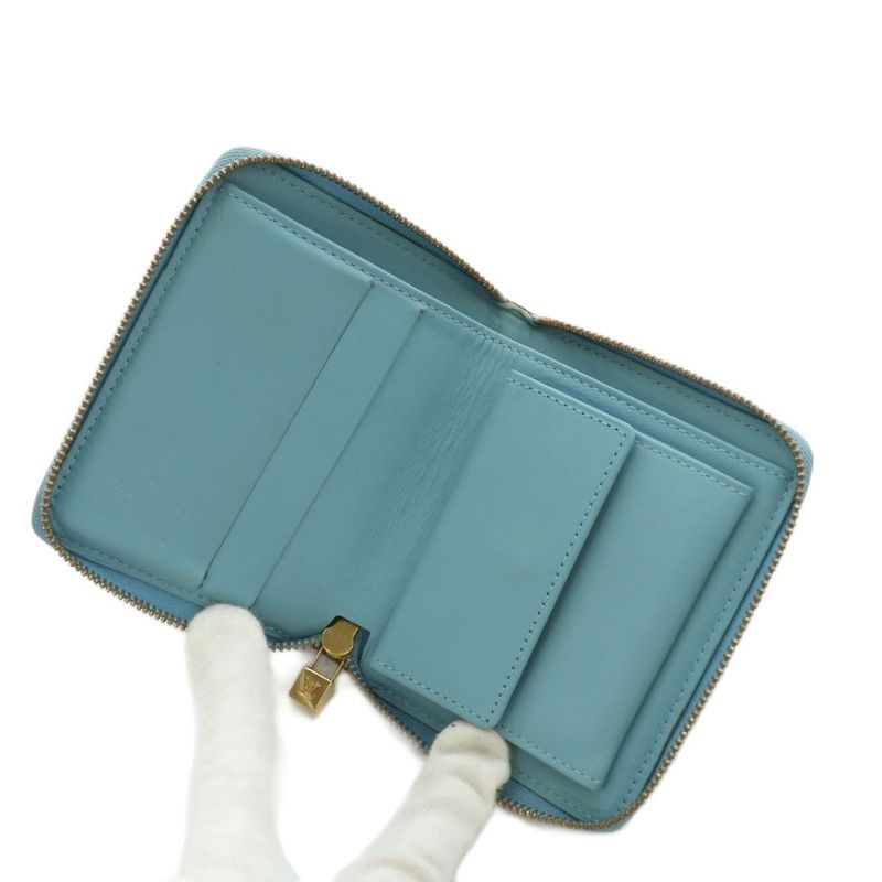 Louis Vuitton Monogram Vernis Blum Fold Wallet Round Zipper Coin Purse Green