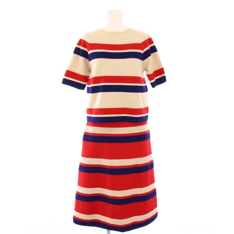 Gucci Setup Knit Cut And Sewn Short Sleeve Flared Skirt Knee Length Striped S