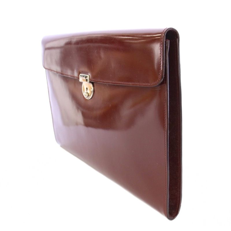 Gucci Second Bag Clutch Bag Document Case Patent Leather Brown 017-3063 BB - OH