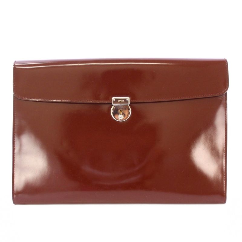 Gucci Second Bag Clutch Bag Document Case Patent Leather Brown 017-3063 BB - OH