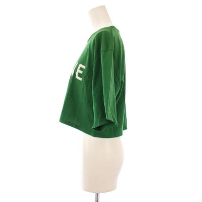 Celine Logo Cropped T-shirt Short Sleeve Crew Neck Short Length Print S Green