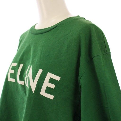 Celine Logo Cropped T-shirt Short Sleeve Crew Neck Short Length Print S Green