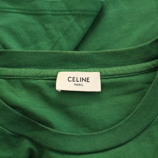 Celine Logo Cropped T-shirt Short Sleeve Crew Neck Short Length Print S Green