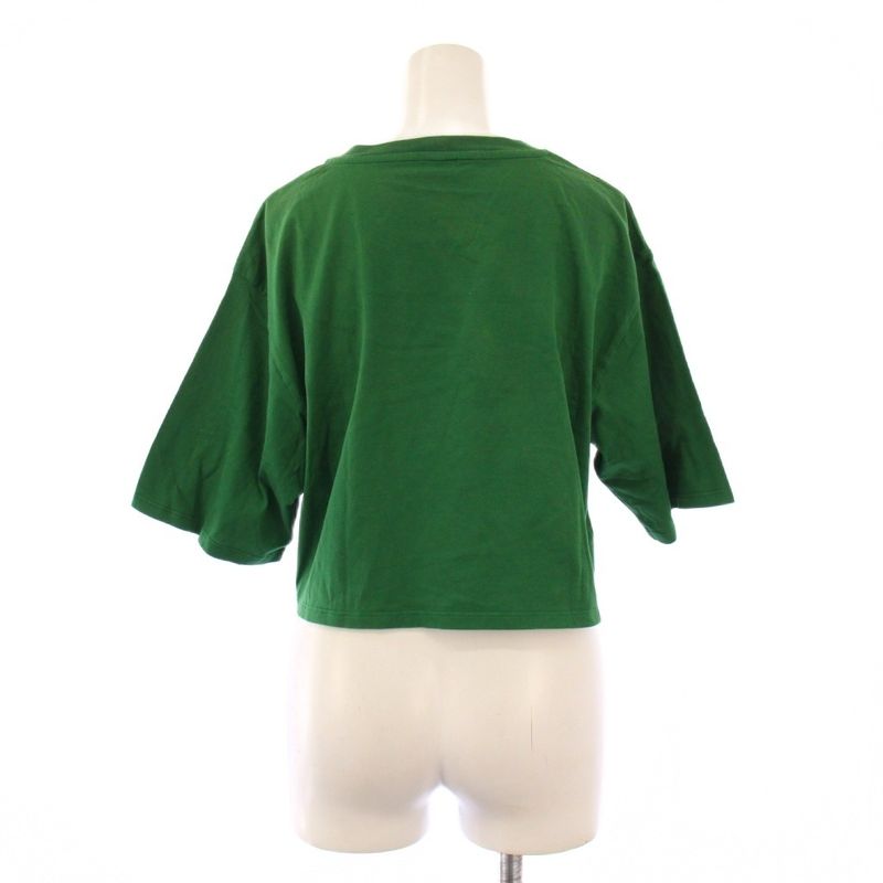 Celine Logo Cropped T-shirt Short Sleeve Crew Neck Short Length Print S Green