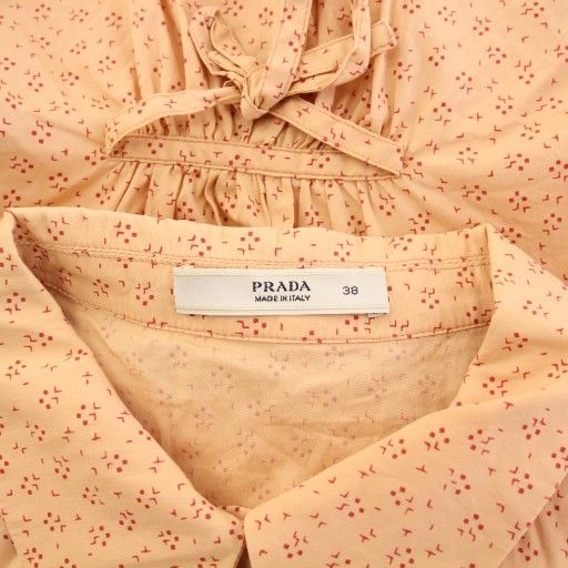 Prada Shirt Blouse Short Sleeves Regular Collar Puff Sleeves Total Pattern 38
