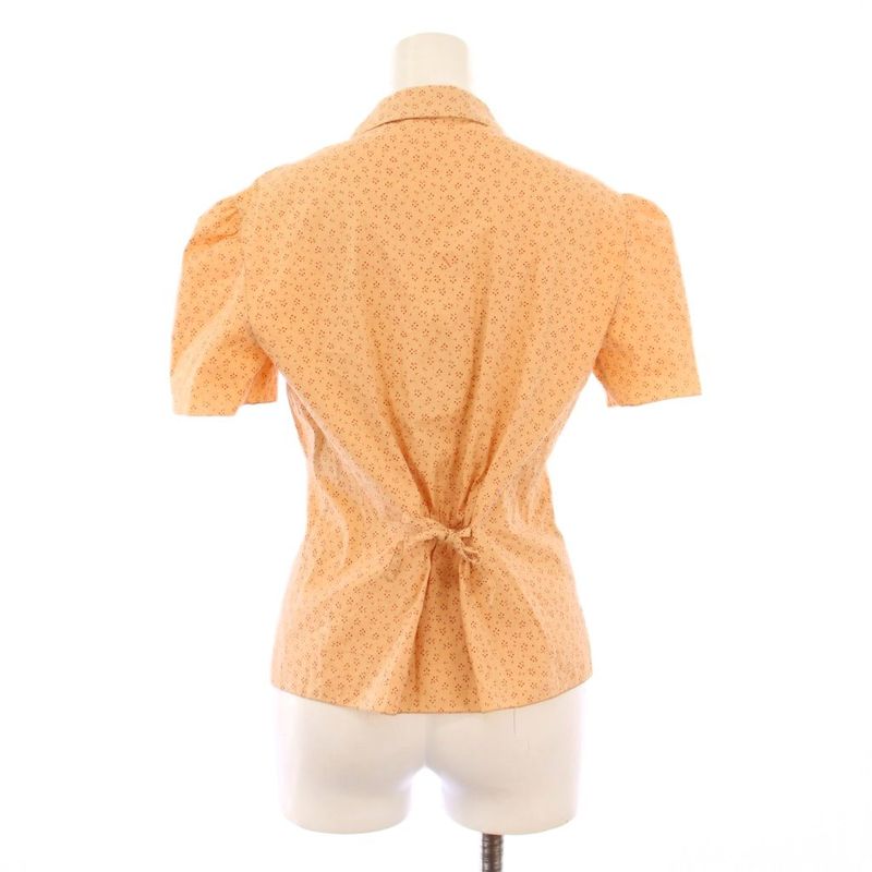 Prada Shirt Blouse Short Sleeves Regular Collar Puff Sleeves Total Pattern 38