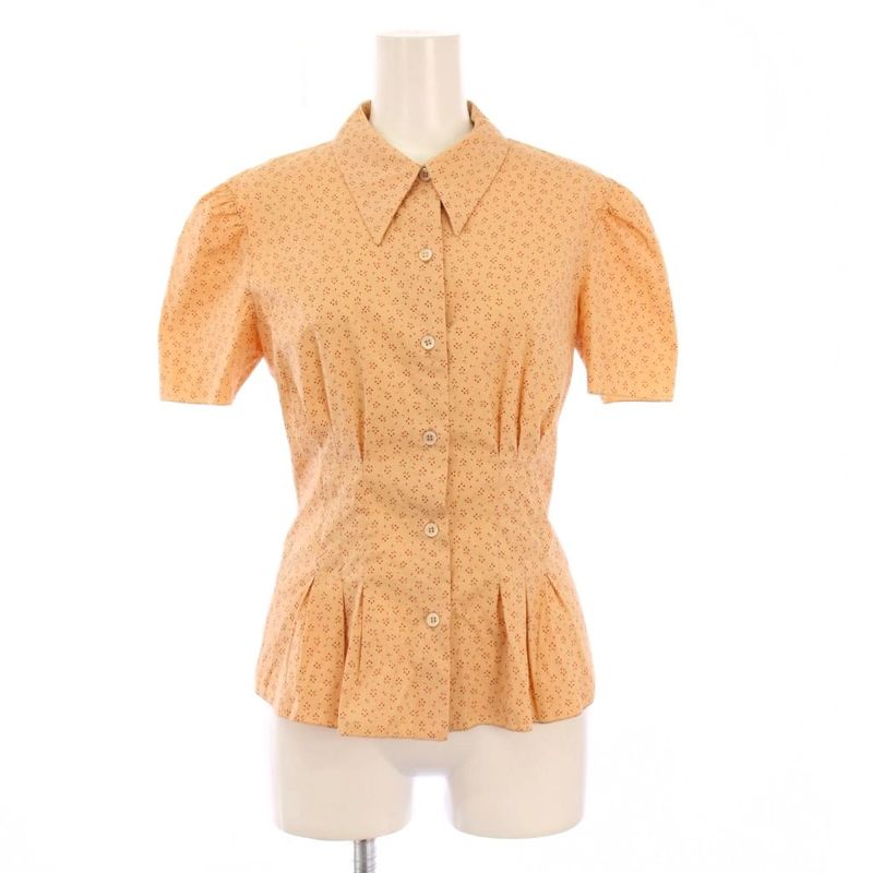 Prada Shirt Blouse Short Sleeves Regular Collar Puff Sleeves Total Pattern 38