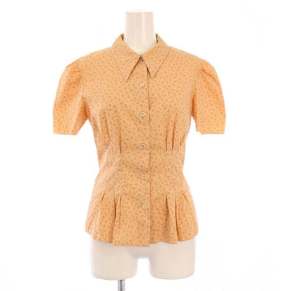 Prada Shirt Blouse Short Sleeves Regular Collar Puff Sleeves Total Pattern 38