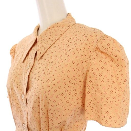 Prada Shirt Blouse Short Sleeves Regular Collar Puff Sleeves Total Pattern 38