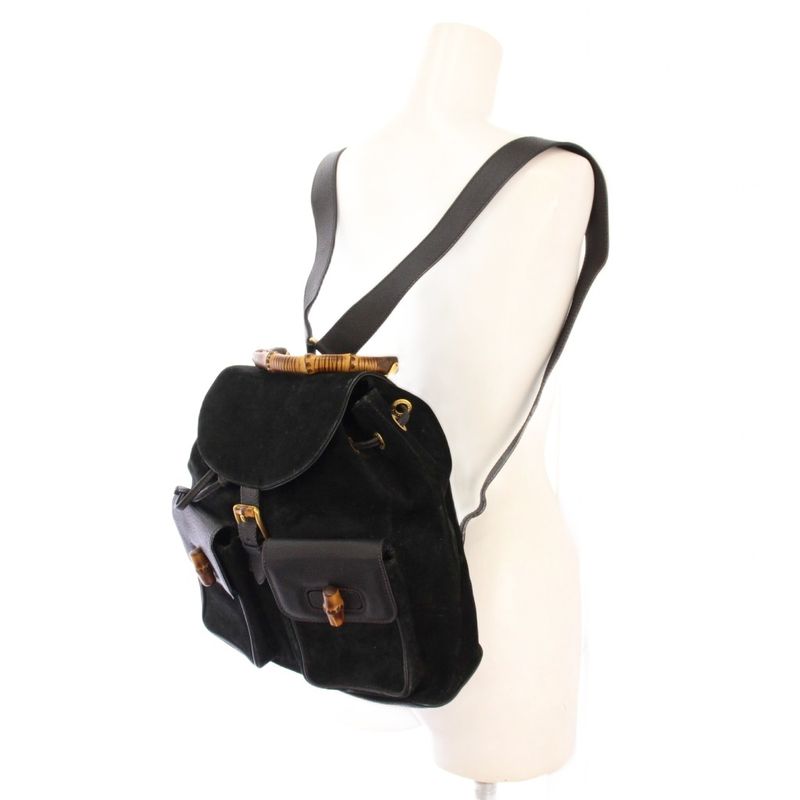 Gucci Bamboo Backpack Sac Daypack Suede Leather Bicolor Black Brown 003.2058.001