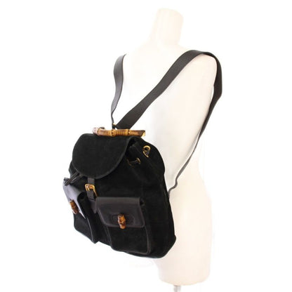 Gucci Bamboo Backpack Sac Daypack Suede Leather Bicolor Black Brown 003.2058.001