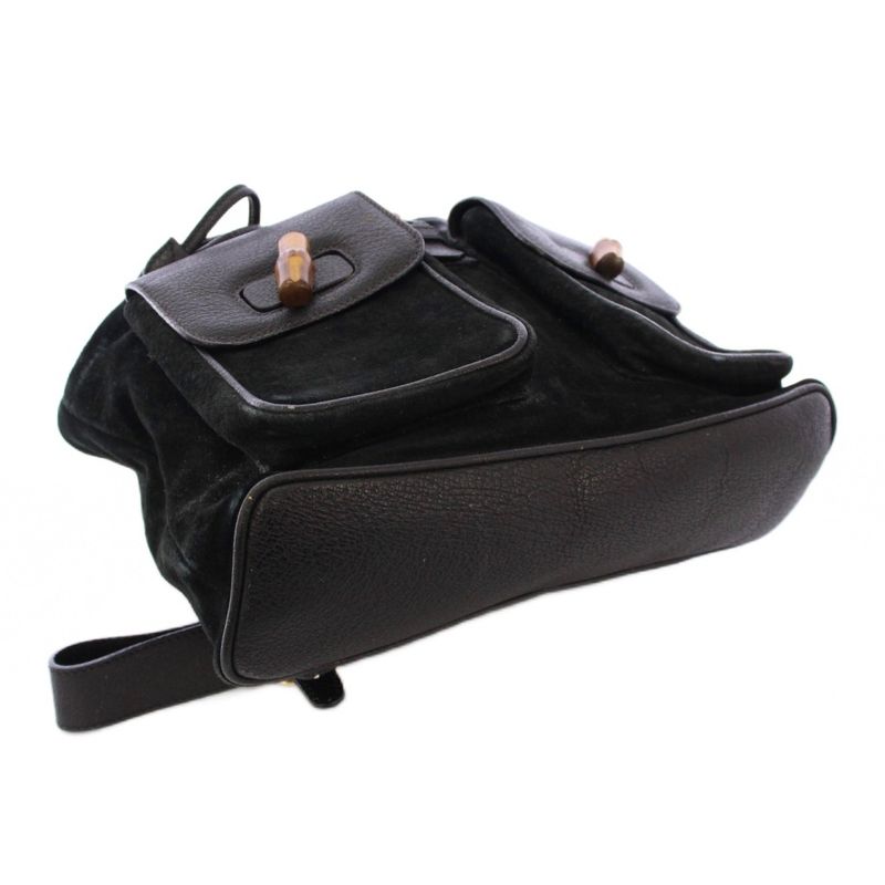 Gucci Bamboo Backpack Sac Daypack Suede Leather Bicolor Black Brown 003.2058.001