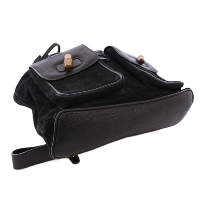 Gucci Bamboo Backpack Sac Daypack Suede Leather Bicolor Black Brown 003.2058.001