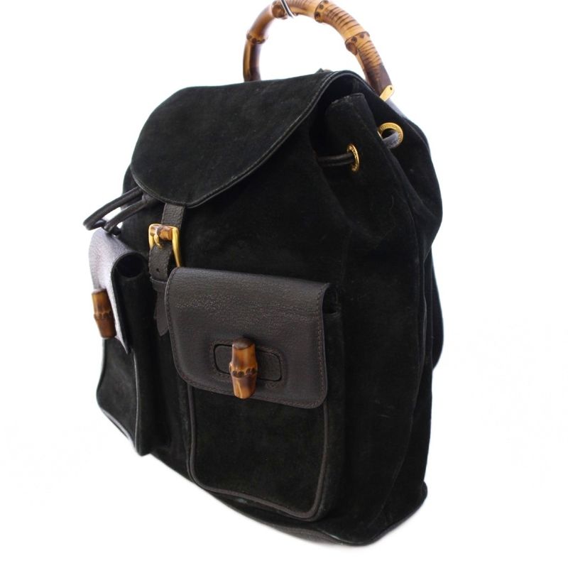 Gucci Bamboo Backpack Sac Daypack Suede Leather Bicolor Black Brown 003.2058.001