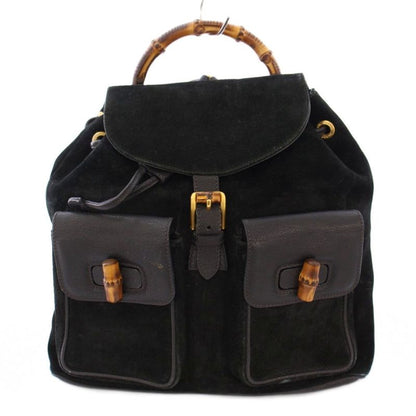 Gucci Bamboo Backpack Sac Daypack Suede Leather Bicolor Black Brown 003.2058.001
