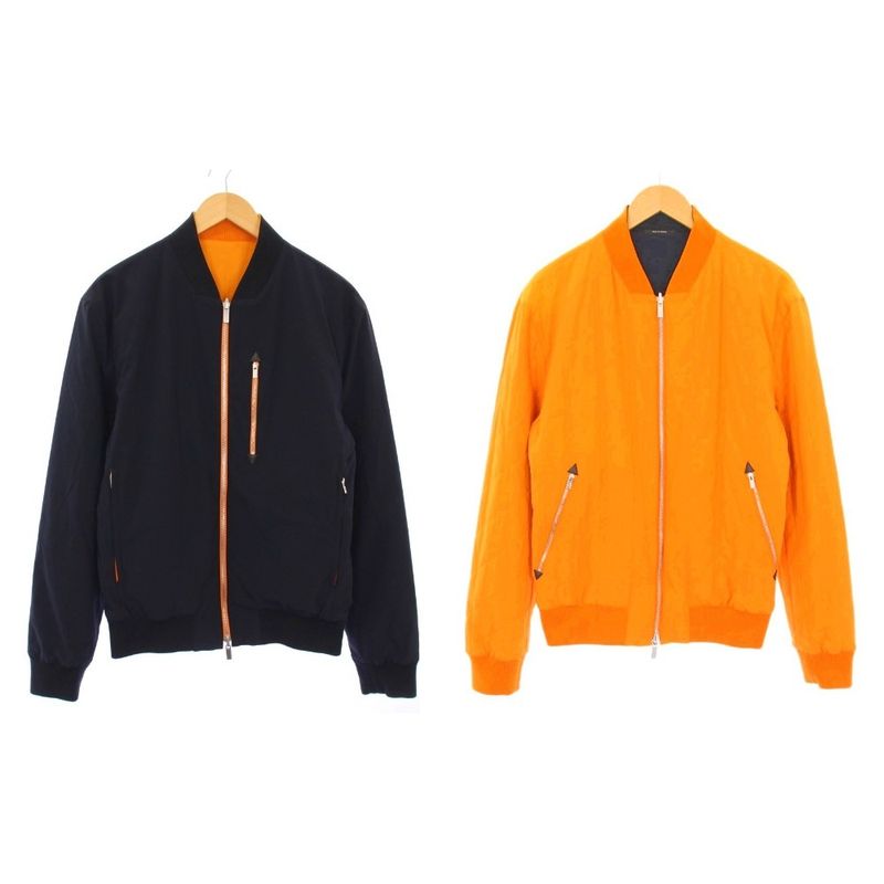 Hermes Reversible Bomber Jacket Blouson Outerwear 46 Navy Blue Orange KH