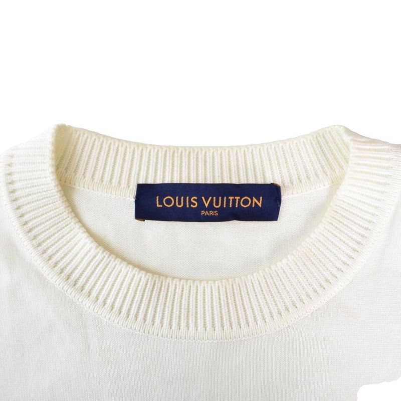 Louis Vuitton 23SS Hook Detail Signature Short Sleeve Knit T-shirt M White