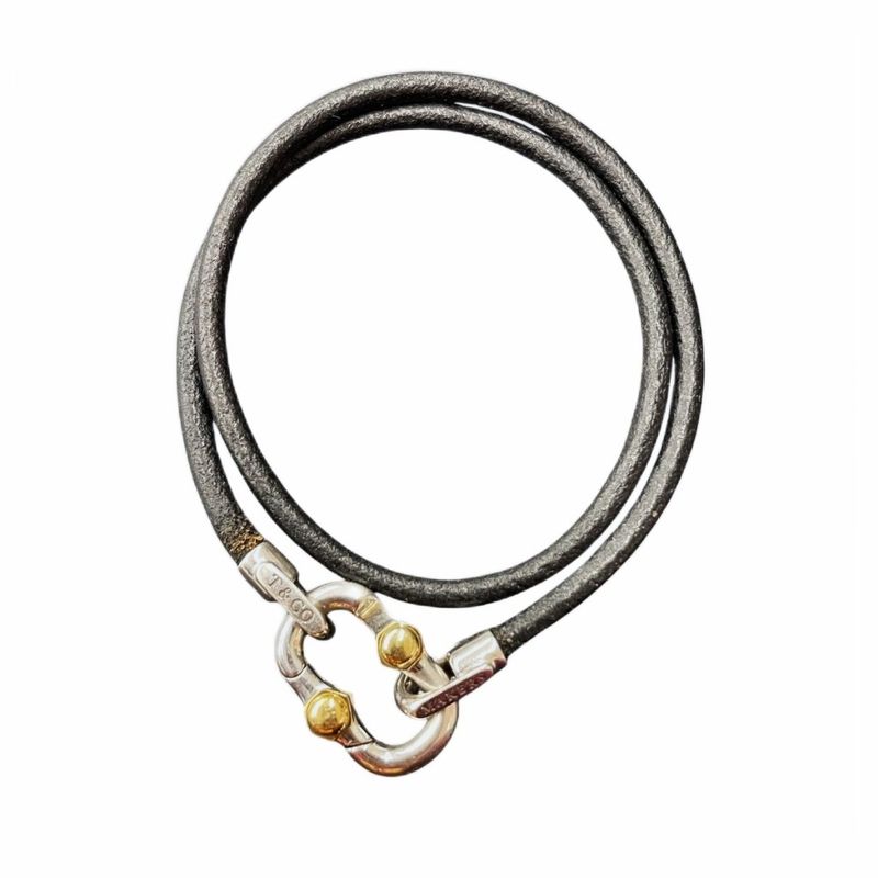 Tiffany & Co Tiffany & CO Makers Calfskin Leather Cord Bracelet Ag925 Au750