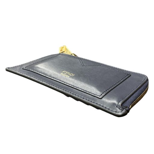 Fendi FF Diamond Fragment Case Leather Coin Case Card Case 8m0489 Blue Navy AA