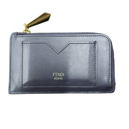Fendi FF Diamond Fragment Case Leather Coin Case Card Case 8m0489 Blue Navy AA