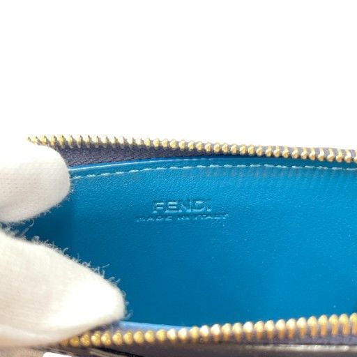 Fendi FF Diamond Fragment Case Leather Coin Case Card Case 8m0489 Blue Navy AA