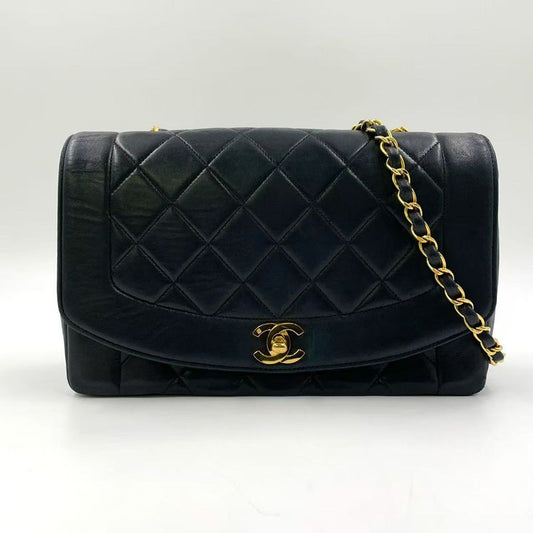 Chanel Diana Matelasse Serial Number Unknown Leather Black Shoulder Bag Gold