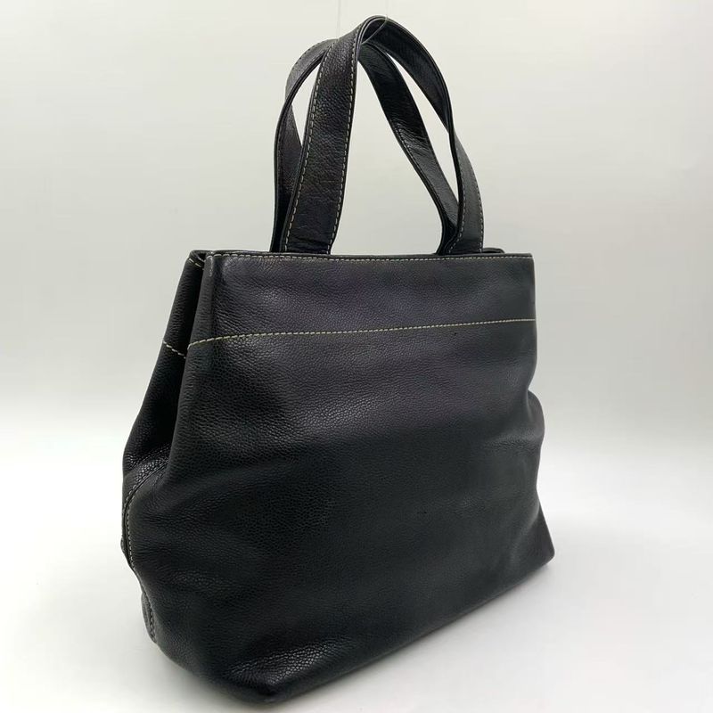 Chanel Coco Mark Caviar Skin Serial No 7 Caviar Skin Black Tote Bag Silver