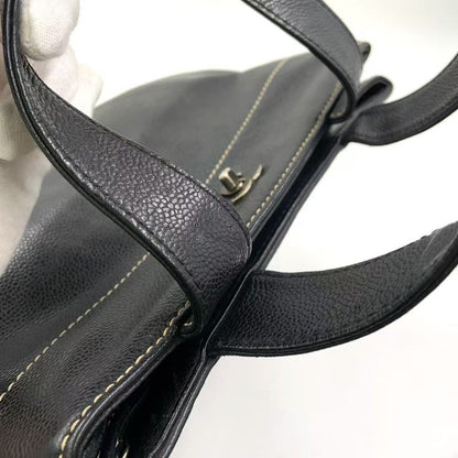 Chanel Coco Mark Caviar Skin Serial No 7 Caviar Skin Black Tote Bag Silver