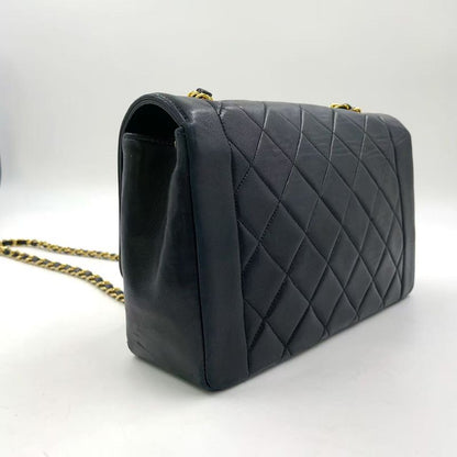 Chanel Diana Matelasse Serial Number Unknown Leather Black Shoulder Bag Gold