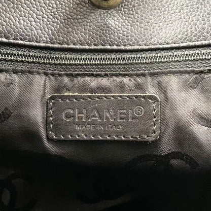 Chanel Coco Mark Caviar Skin Serial No 7 Caviar Skin Black Tote Bag Silver